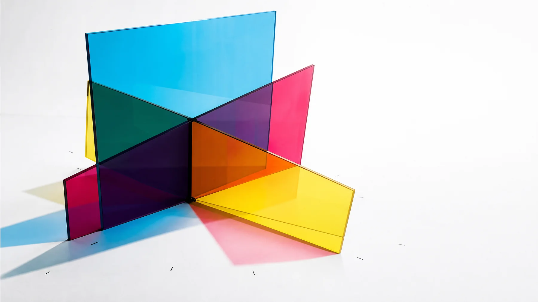 Translucent data sculpture intersecting at a decision point